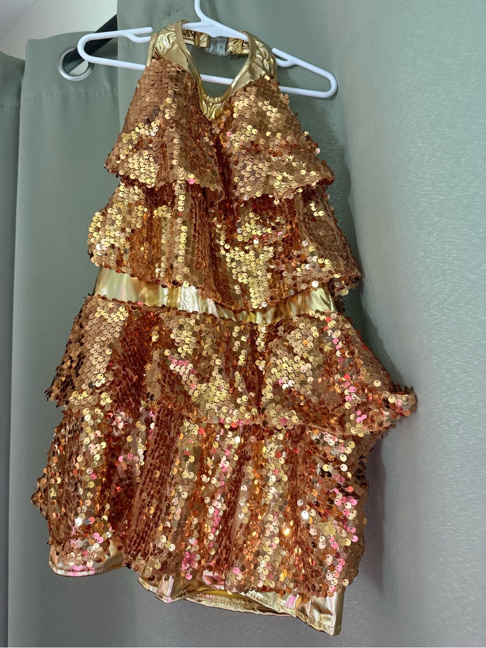 Gold Sequin Tiered Halter Dress